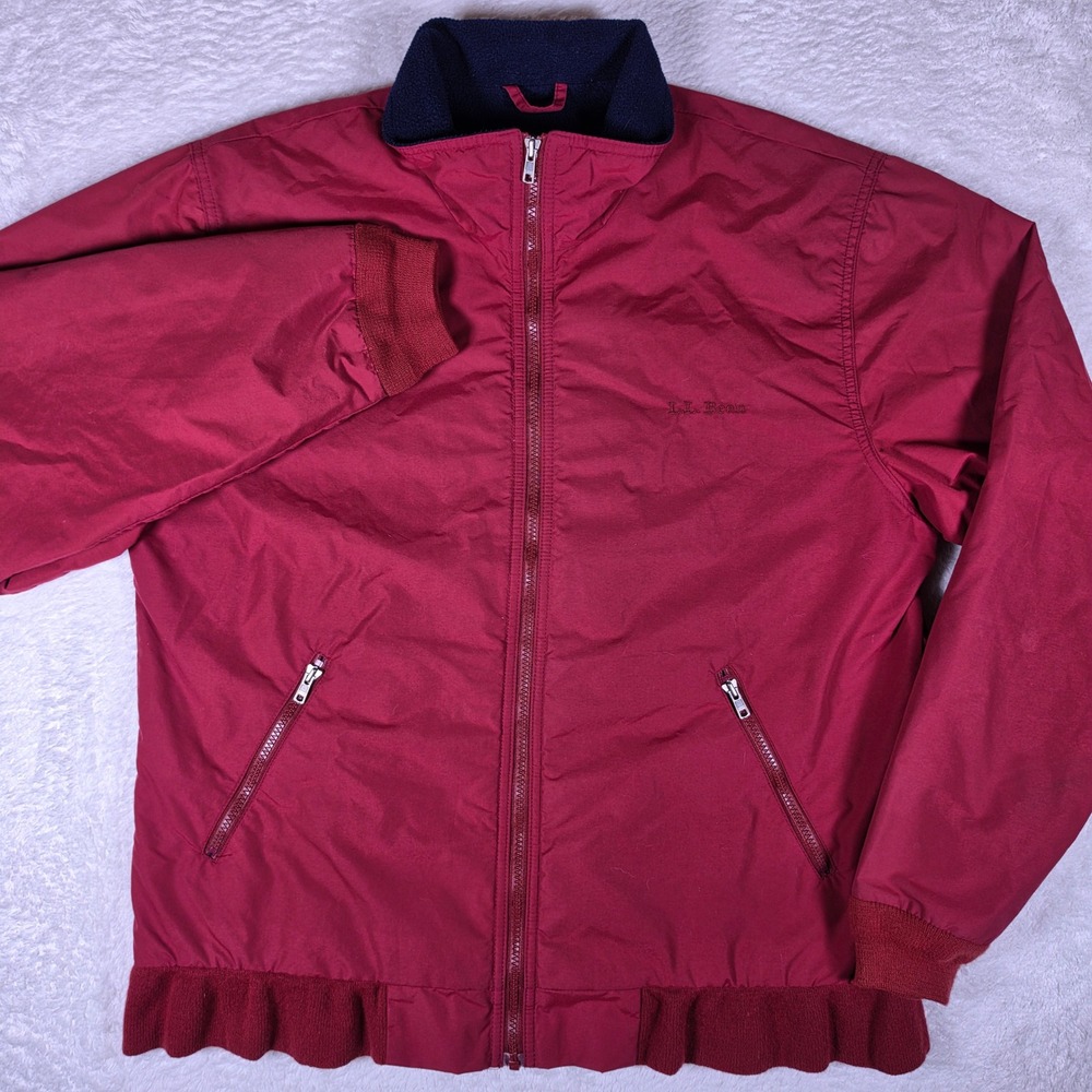 L.L. Bean Warm-Up Jacket Mens Large Tall Red Nylon Fleece Lined L/S OKR 28